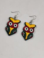 Terracotta Earring Black Colorful owl Motif - Image 2