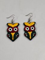 Terracotta Earring Black Colorful owl Motif