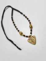 Handcrafted Brass Pendant Necklace – Black & Gold Beads - Image 2