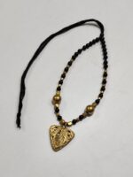 Handcrafted Brass Pendant Necklace – Black & Gold Beads - Image 3