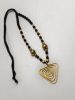 Handcrafted Brass Pendant Necklace – Black & Gold Beads - Image 3