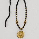 Handcrafted Brass Pendant Necklace – Black & Gold Beads