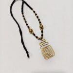 Handcrafted Brass Pendant Necklace – Black & Gold Beads