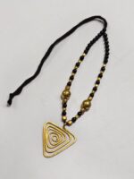 Handcrafted Brass Pendant Necklace – Black & Gold Beads - Image 2