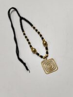 Handcrafted Brass Pendant Necklace – Black & Gold Beads - Image 3