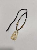 Handcrafted Brass Pendant Necklace – Black & Gold Beads - Image 3
