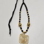 Handcrafted Brass Pendant Necklace – Black & Gold Beads
