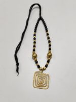 Handcrafted Brass Pendant Necklace – Black & Gold Beads