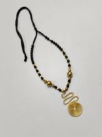 Handcrafted Brass Pendant Necklace – Black & Gold Beads - Image 3