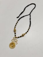 Handcrafted Brass Pendant Necklace – Black & Gold Beads - Image 2