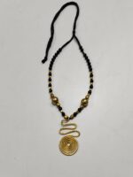 Handcrafted Brass Pendant Necklace – Black & Gold Beads