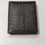 Style Leather Black color green piping Holder Mens Wallet