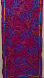 Purple Pink Blended Silk Kantha Stole – Floral Vine Pattern - Image 4