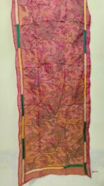 Orange Pink Blended Silk Kantha Stole – Floral Vine Pattern - Image 4