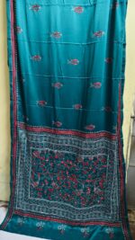 Bengal Kantha Stitch Smooth Silk Saree - Handmade Traditional