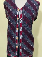 Handcrafted Cotton Kantha Stitch Sleeveless Jacket – Navy Blue Wave Pattern - Image 2