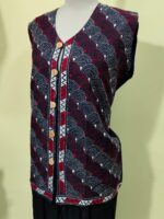 Handcrafted Cotton Kantha Stitch Sleeveless Jacket – Navy Blue Wave Pattern - Image 6