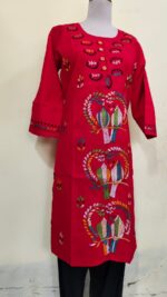 Cotton Kantha Stitch Kurti – Red
