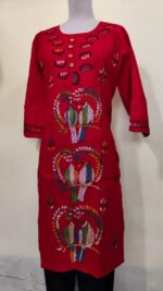 Cotton Kantha Stitch Kurti – Red - Image 2