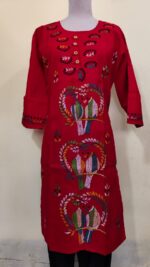 Cotton Kantha Stitch Kurti – Red - Image 3
