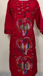 Cotton Kantha Stitch Kurti – Red - Image 4