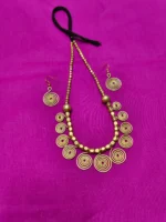 Brass Metal Necklace Spiral Design Set - With Earrings - Image 5