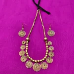 Brass Metal Necklace Spiral Design Set - With Earrings