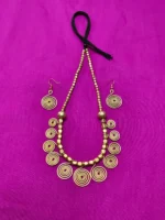 Brass Metal Necklace Spiral Design Set - With Earrings