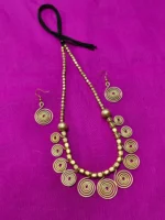Brass Metal Necklace Spiral Design Set - With Earrings - Image 4