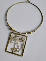 Abstract Line Art Face Brass Pendant Necklace – Artisan Crafted Design - Image 3