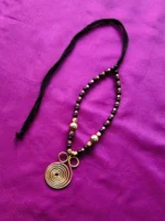 Handcrafted Brass Pendant Necklace – Black & Gold Beads - Image 2