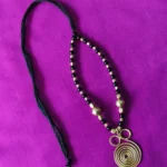 Handcrafted Brass Pendant Necklace – Black & Gold Beads