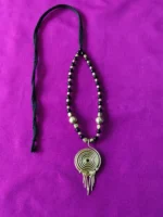 Handcrafted Brass Pendant Necklace – Black & Gold Beads
