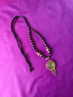 Handcrafted Brass Pendant Necklace – Black & Gold Beads - Image 2