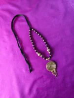 Handcrafted Brass Pendant Necklace – Black & Gold Beads - Image 3
