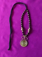 Handcrafted Brass Pendant Necklace – Black & Gold Beads - Image 5