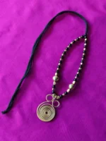 Handcrafted Brass Pendant Necklace – Black & Gold Beads - Image 4