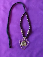 Handcrafted Brass Pendant Necklace – Black & Gold Beads - Image 4