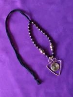 Handcrafted Brass Pendant Necklace – Black & Gold Beads - Image 3