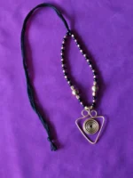 Handcrafted Brass Pendant Necklace – Black & Gold Beads