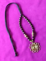 Handcrafted Brass Pendant Necklace – Black & Gold Beads - Image 2