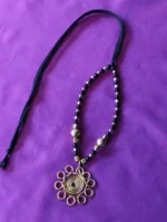 Handcrafted Brass Pendant Necklace – Black & Gold Beads - Image 5