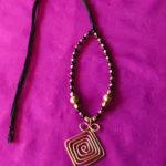 Handcrafted Brass Pendant Necklace – Black & Gold Beads