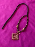 Handcrafted Brass Pendant Necklace – Black & Gold Beads - Image 2