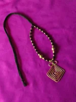 Handcrafted Brass Pendant Necklace – Black & Gold Beads - Image 3