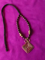 Handcrafted Brass Pendant Necklace – Black & Gold Beads - Image 4