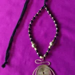 Handcrafted Brass Pendant Necklace – Black & Gold Beads