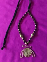 Handcrafted Brass Pendant Necklace – Black & Gold Beads
