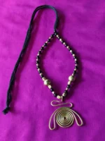 Handcrafted Brass Pendant Necklace – Black & Gold Beads - Image 2