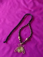 Handcrafted Brass Pendant Necklace – Black & Gold Beads - Image 4